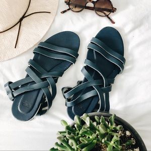 Navy leather strappy Teva sandals